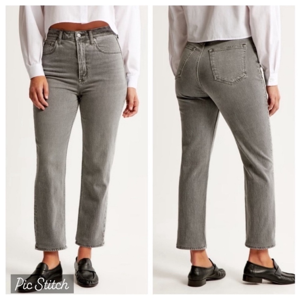 NWT Abercrombie & Fitch Ultra High Rise Ankle Straight Jeans Dark Grey 33/16